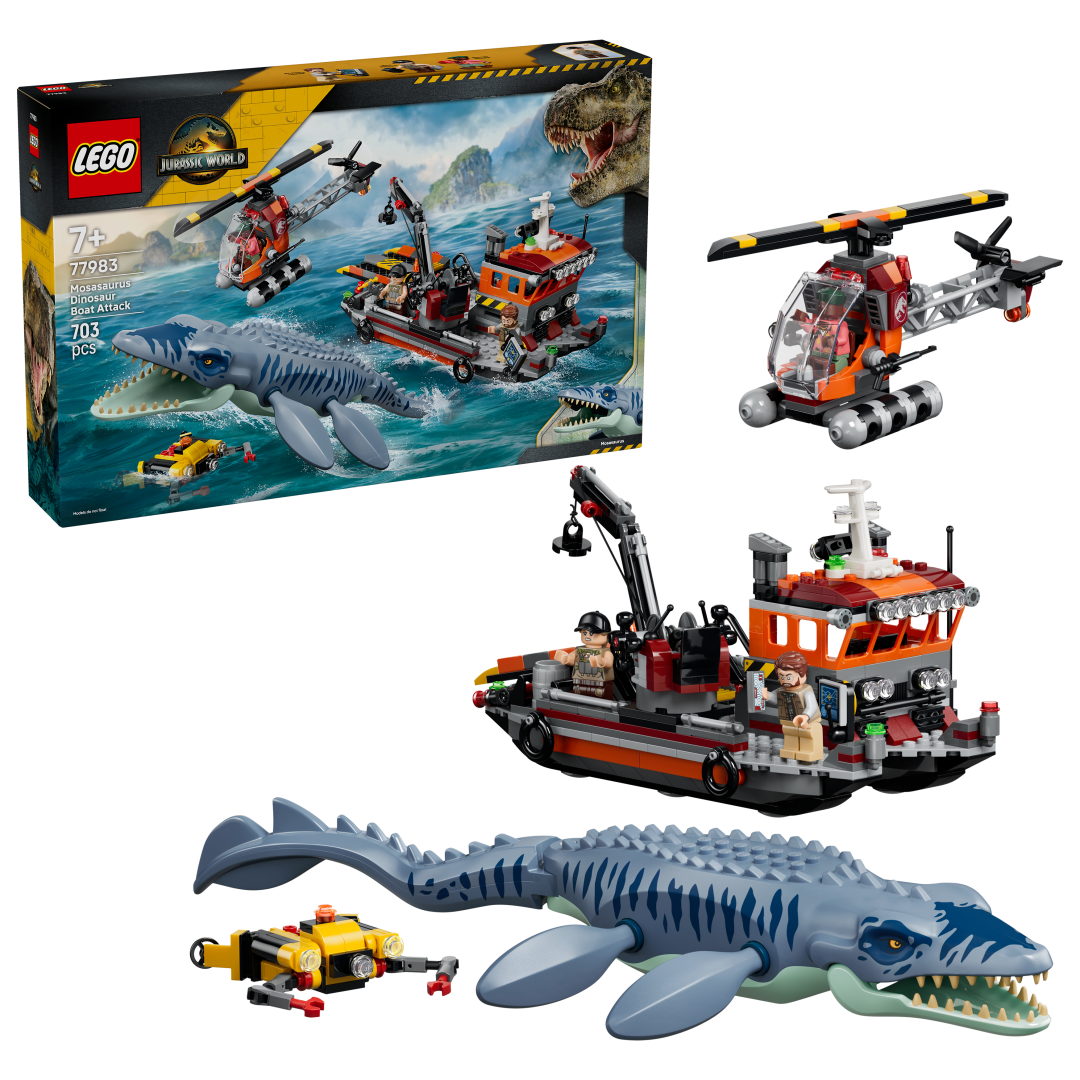 LEGO Jurassic World Mosasaurus Dinosaur Boat Attack Building Set - 77983