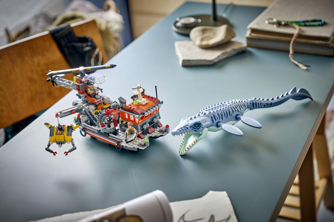 LEGO Jurassic World Mosasaurus Dinosaur Boat Attack Building Set - 77983
