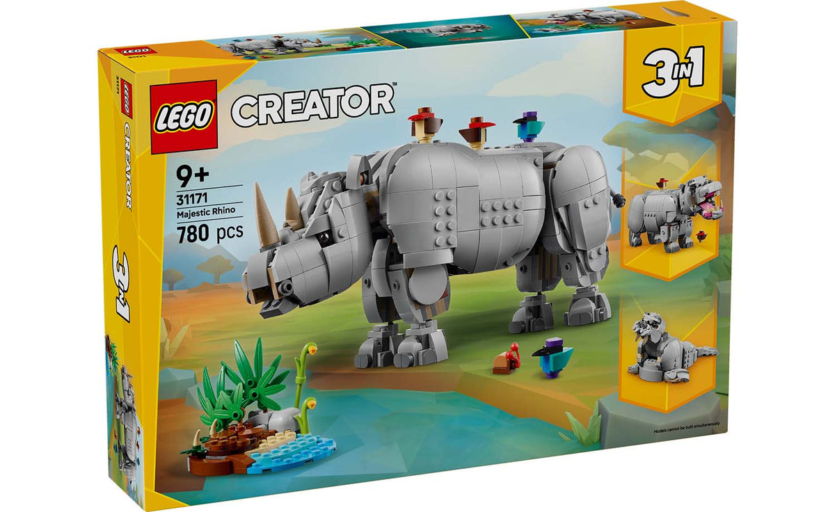 LEGO Creator 3-in-1 Wild Animals: Majestic Rhino with Birds Building Set - 31171