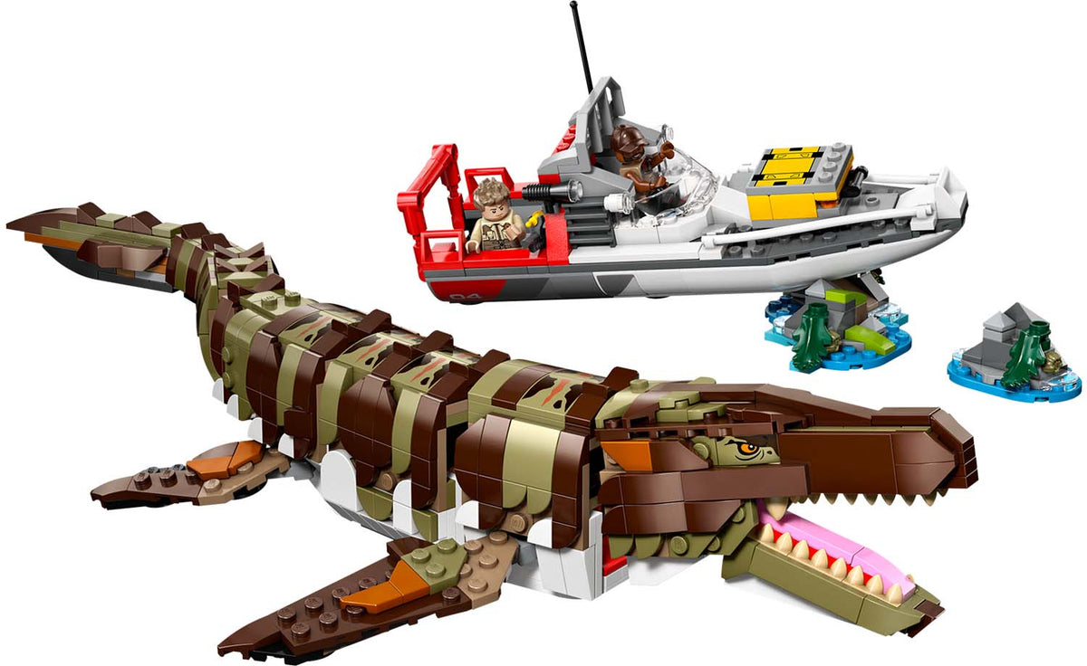 LEGO Jurassic World Brick-Built Mosasaurus Boat Mission Building Set - 76974