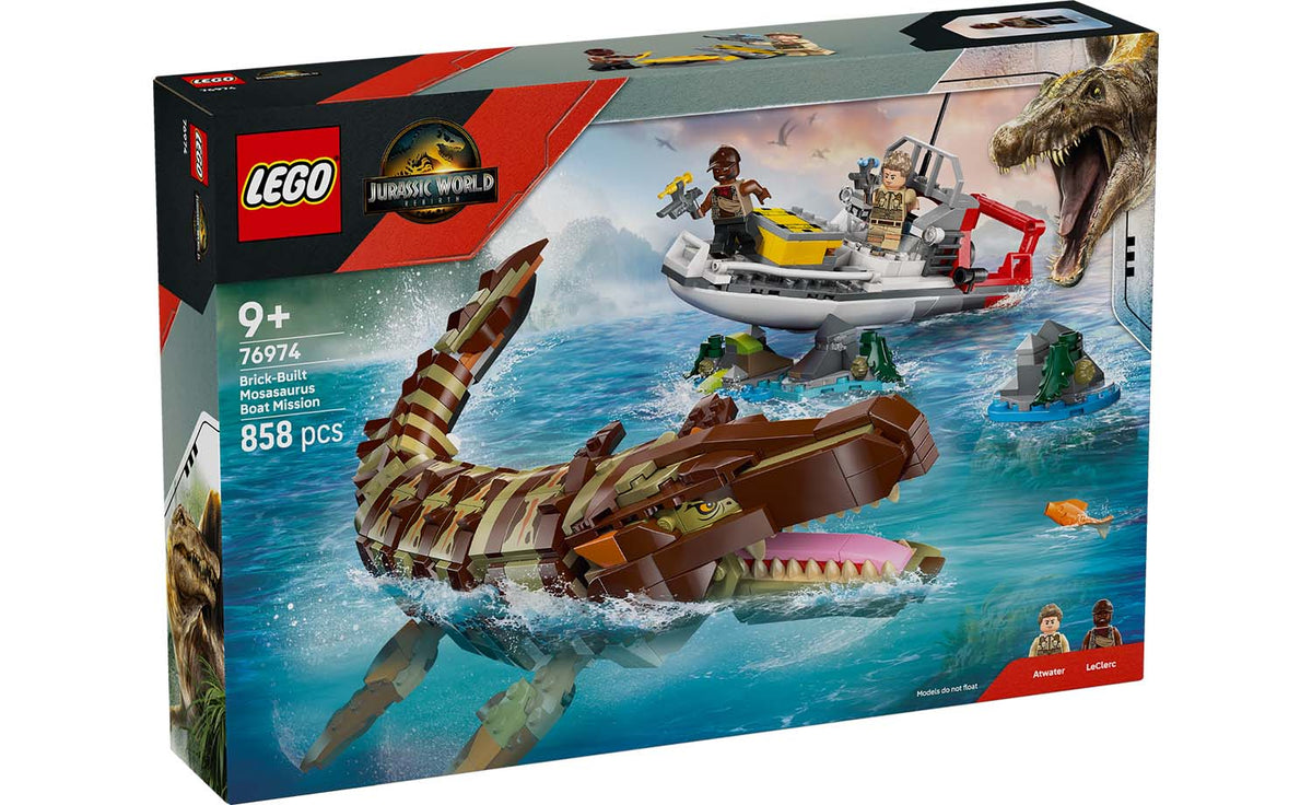 LEGO Jurassic World Brick-Built Mosasaurus Boat Mission Building Set - 76974